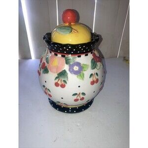 Vintage Mary Engelbreit Oh So Breit Canister Cookie Jar Yellow Lid 2000 Cherries